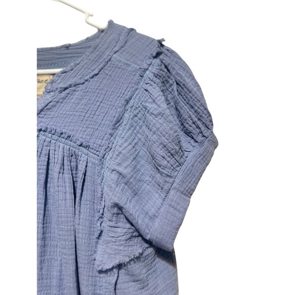Free People Double Cloth Top Womens Small Blue Gauze Tunic Flowy Bohemian Beach - Picture 10 of 15